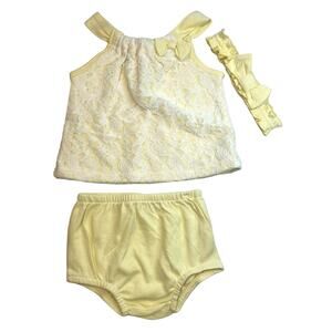 Starting Out Yellow Lace 3PC Set, Shirt, Bloomers, & Headband, Size 6MO, NWOT